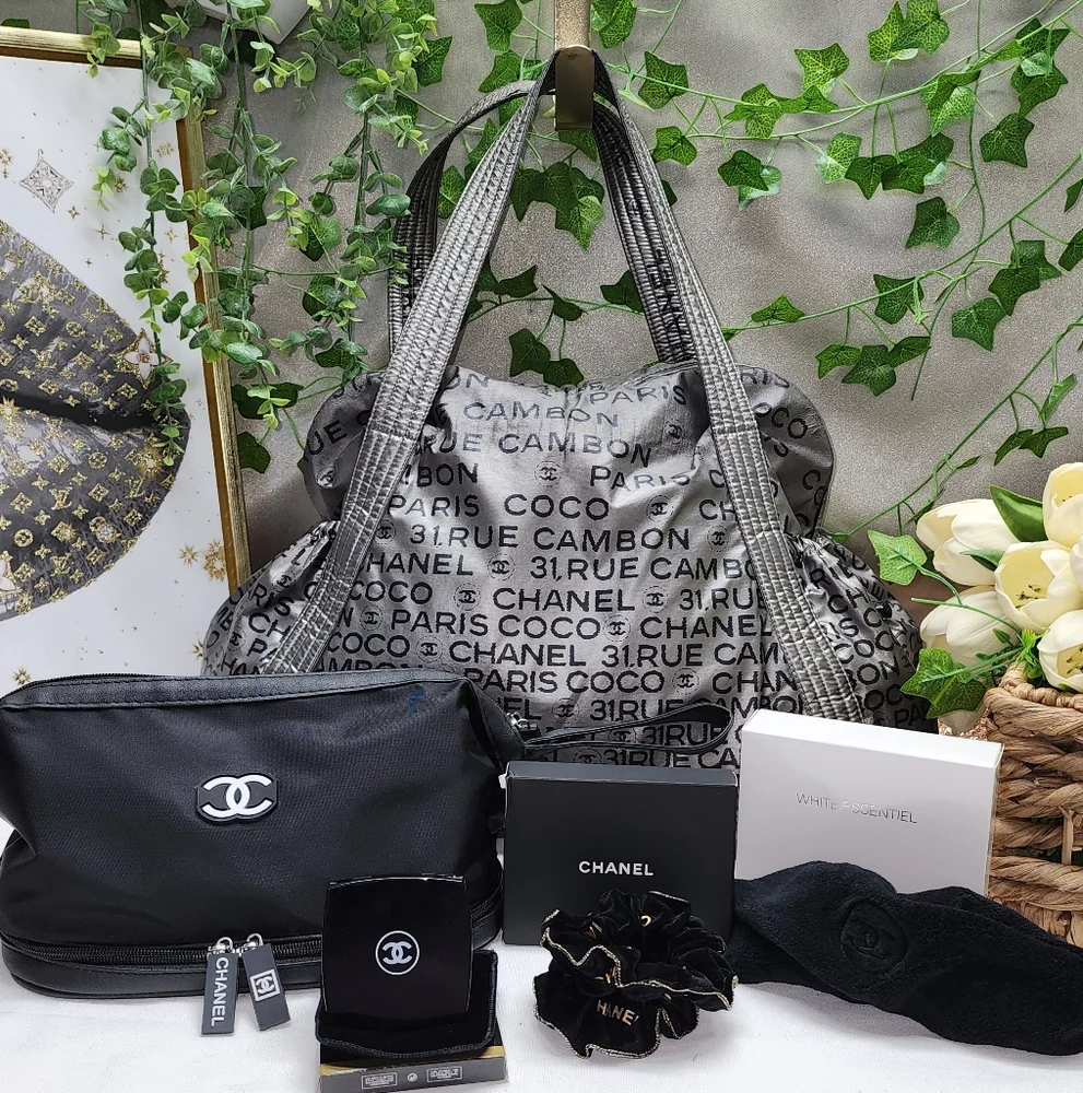 Authentic CHANEL Silver Rue de Cambon Unlimited Bag Travel Bundle
